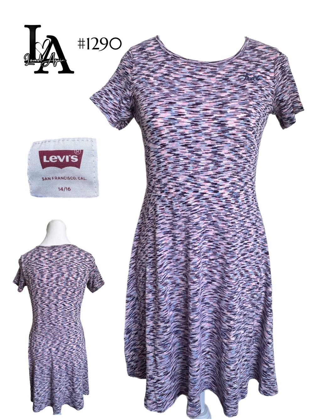 Levi's Purple & Pink Speckled Short Sleeve Fit-and-Flare Dress